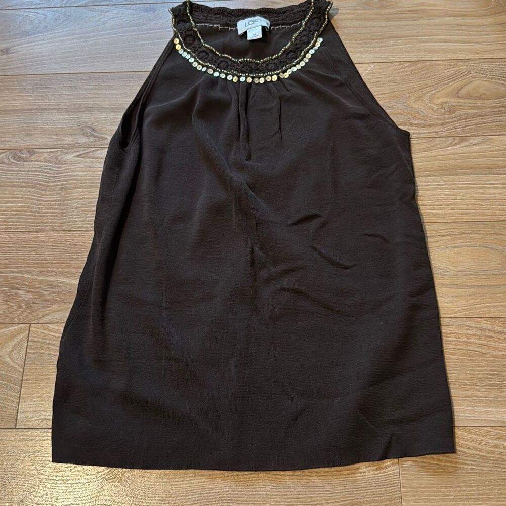 Vintage Loft Brown Halter Top with sequins along collar size medium‎